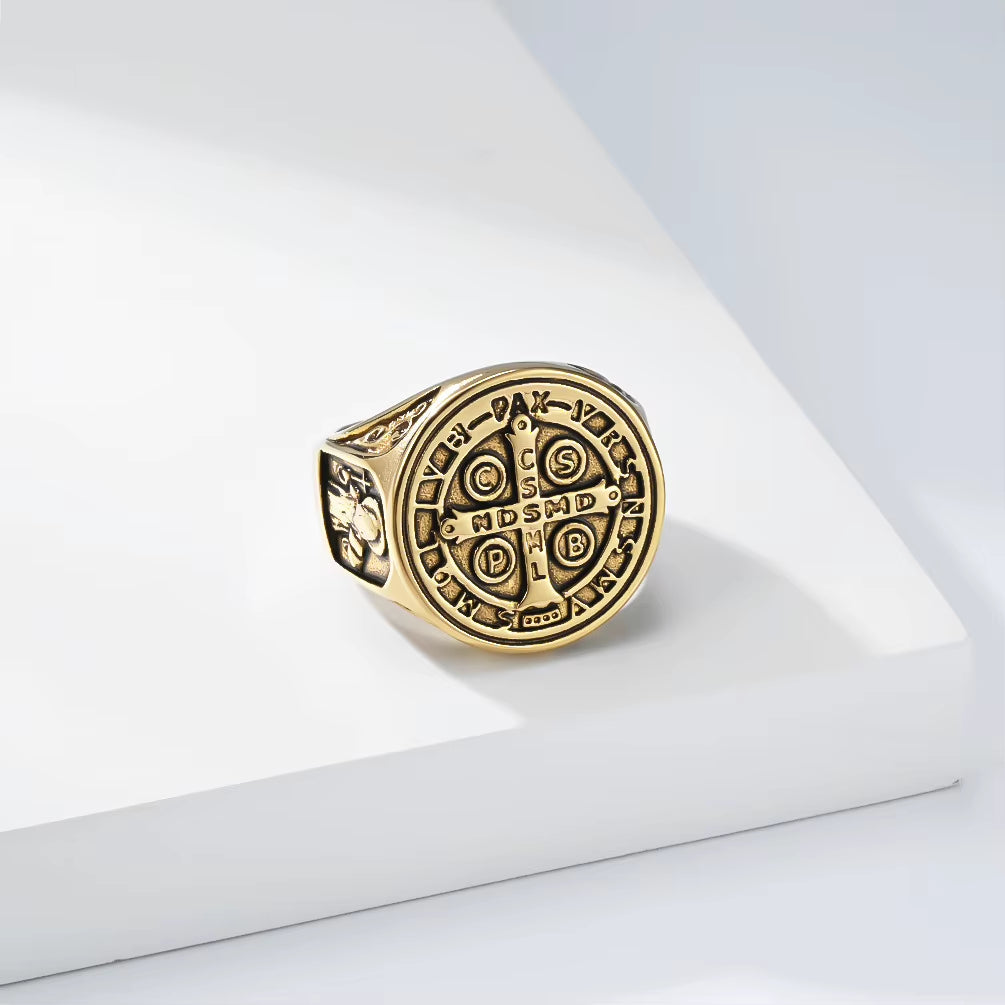 Saint Benedict Exorcism Amulet Men Rings Stainless Steel Women Jewelry Punk Rock Cool Stuff Fashion Accessories Gift