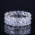 Zirconia Stone Pave Olive Leaf Big Engagement Wedding Rhodium Plated CZ Finger Rings Jewelry for Women