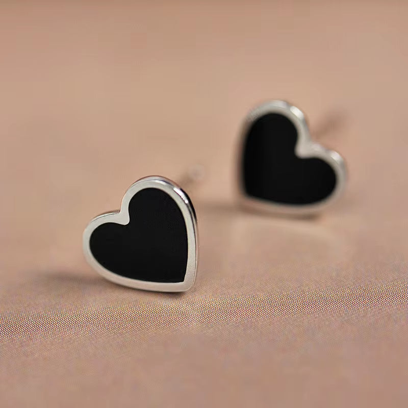 Sterling Silver Black Drip Heart Stud Earrings for Women and Men Punk Jewely