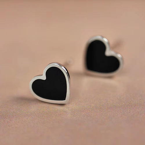 Sterling Silver Black Drip Heart Stud Earrings for Women and Men Punk Jewely
