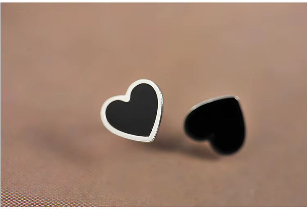 Sterling Silver Black Drip Heart Stud Earrings for Women and Men Punk Jewely
