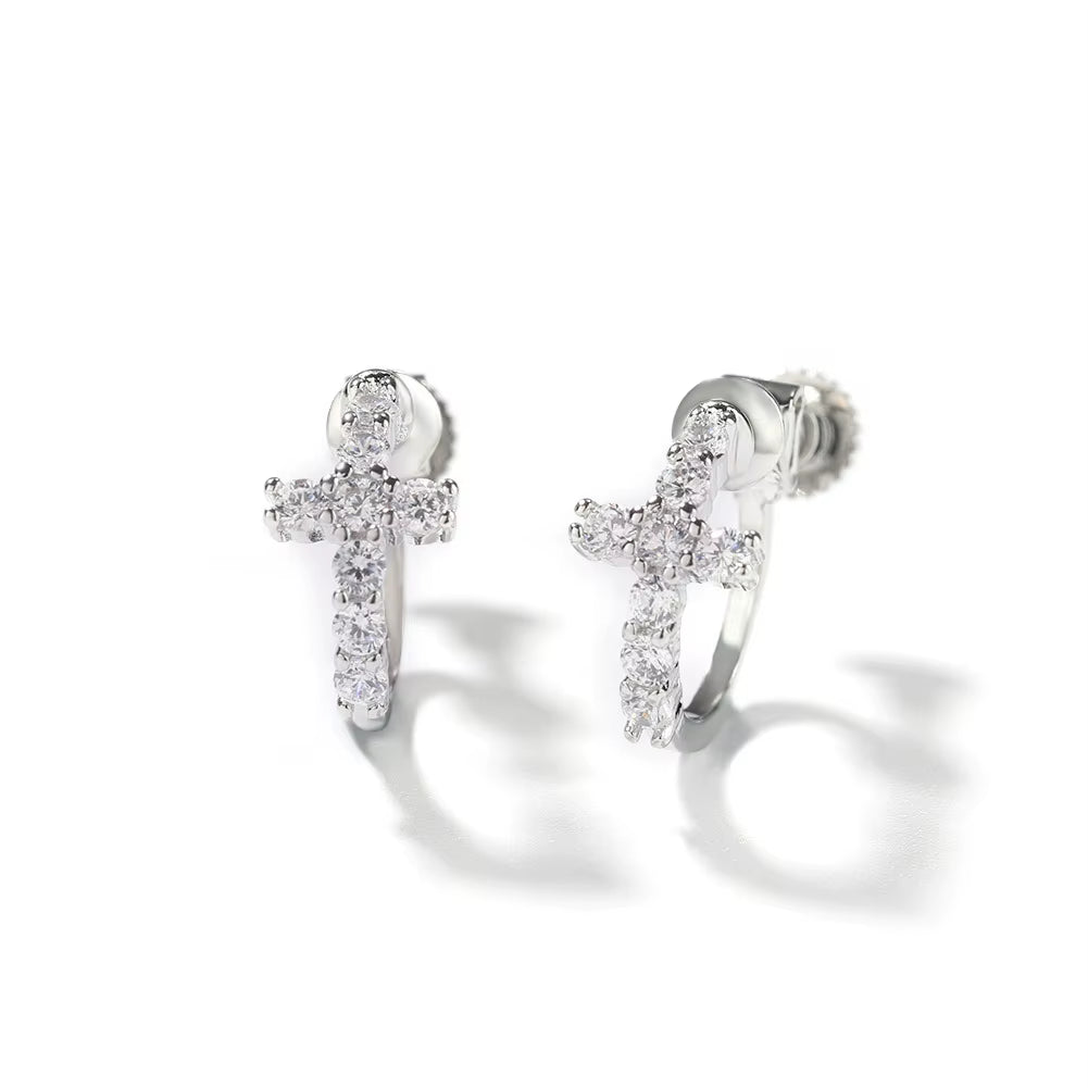 Men's Hoop Earrings Classic Hip Hop Style with 5A Zircon Trendy Clip-On Cross Spiral Buckle Black Personality Ear Jewelry