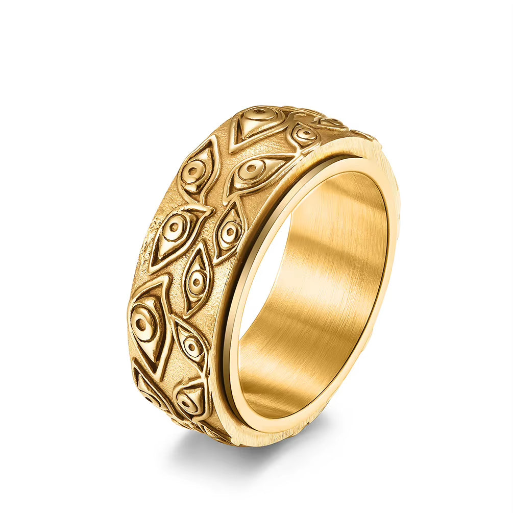 Vintage the Carved Eye of God Mens Stress Ring for Rotating Anxiety Stainless Steel Fidget Spinner Rings Anillos De Ansiedad