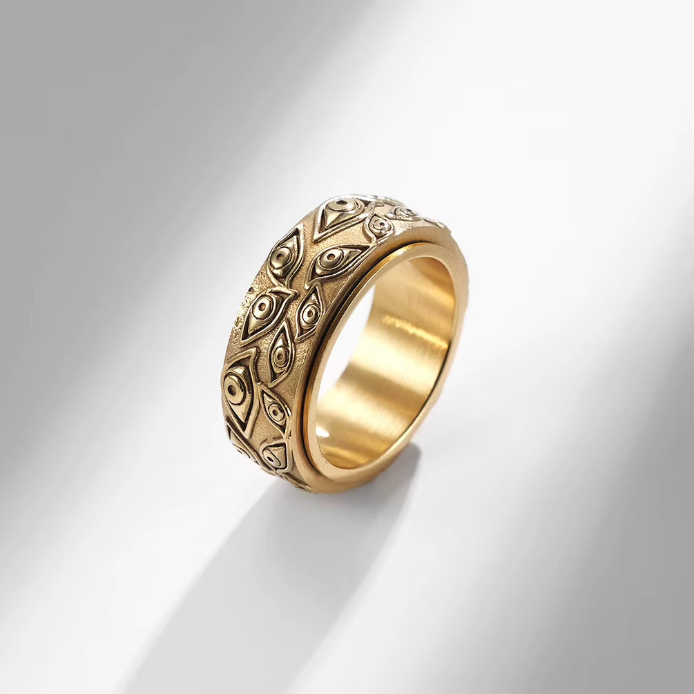 Vintage the Carved Eye of God Mens Stress Ring for Rotating Anxiety Stainless Steel Fidget Spinner Rings Anillos De Ansiedad