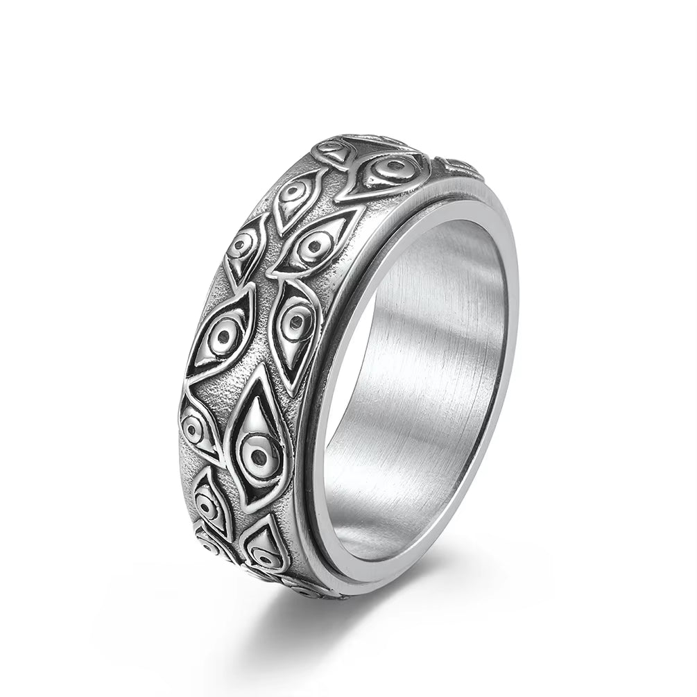 Vintage the Carved Eye of God Mens Stress Ring for Rotating Anxiety Stainless Steel Fidget Spinner Rings Anillos De Ansiedad