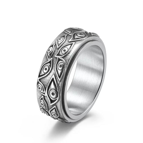 Vintage the Carved Eye of God Mens Stress Ring for Rotating Anxiety Stainless Steel Fidget Spinner Rings Anillos De Ansiedad