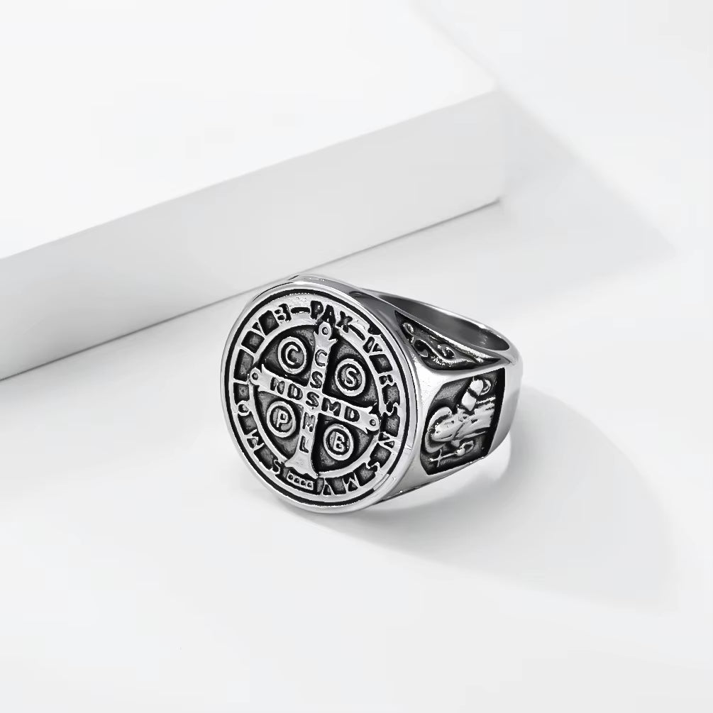 Saint Benedict Exorcism Amulet Men Rings Stainless Steel Women Jewelry Punk Rock Cool Stuff Fashion Accessories Gift