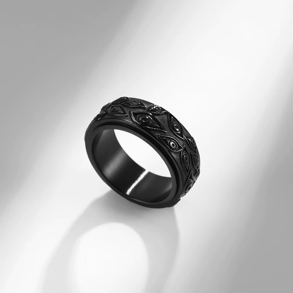 Vintage the Carved Eye of God Mens Stress Ring for Rotating Anxiety Stainless Steel Fidget Spinner Rings Anillos De Ansiedad