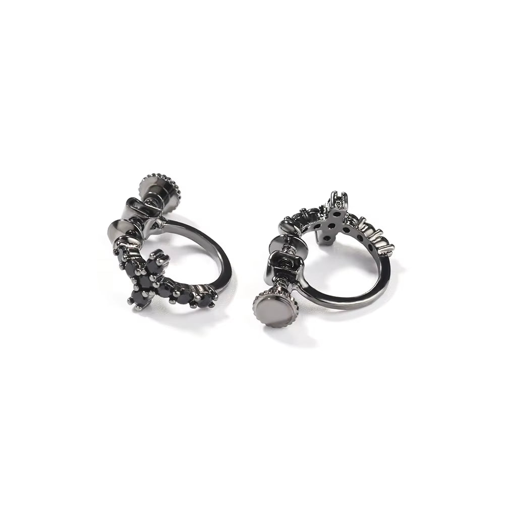 Men's Hoop Earrings Classic Hip Hop Style with 5A Zircon Trendy Clip-On Cross Spiral Buckle Black Personality Ear Jewelry