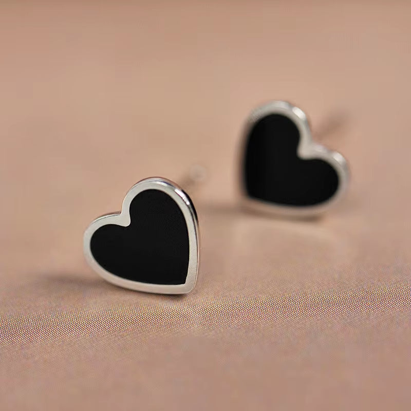 Sterling Silver Black Drip Heart Stud Earrings for Women and Men Punk Jewely