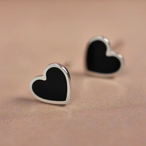 Sterling Silver Black Drip Heart Stud Earrings for Women and Men Punk Jewely