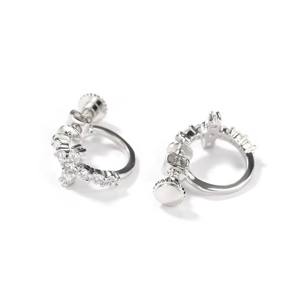 Men's Hoop Earrings Classic Hip Hop Style with 5A Zircon Trendy Clip-On Cross Spiral Buckle Black Personality Ear Jewelry