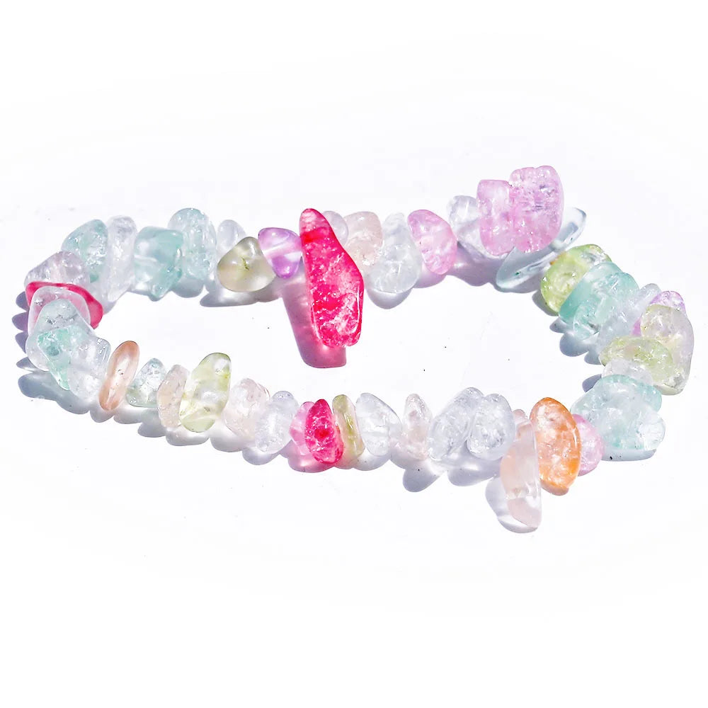 Hot Cross-Border Sale Multicolor Stretch Bracelet Natural Crystal Gemstone Carved Irregular Pink Crystal Amethyst