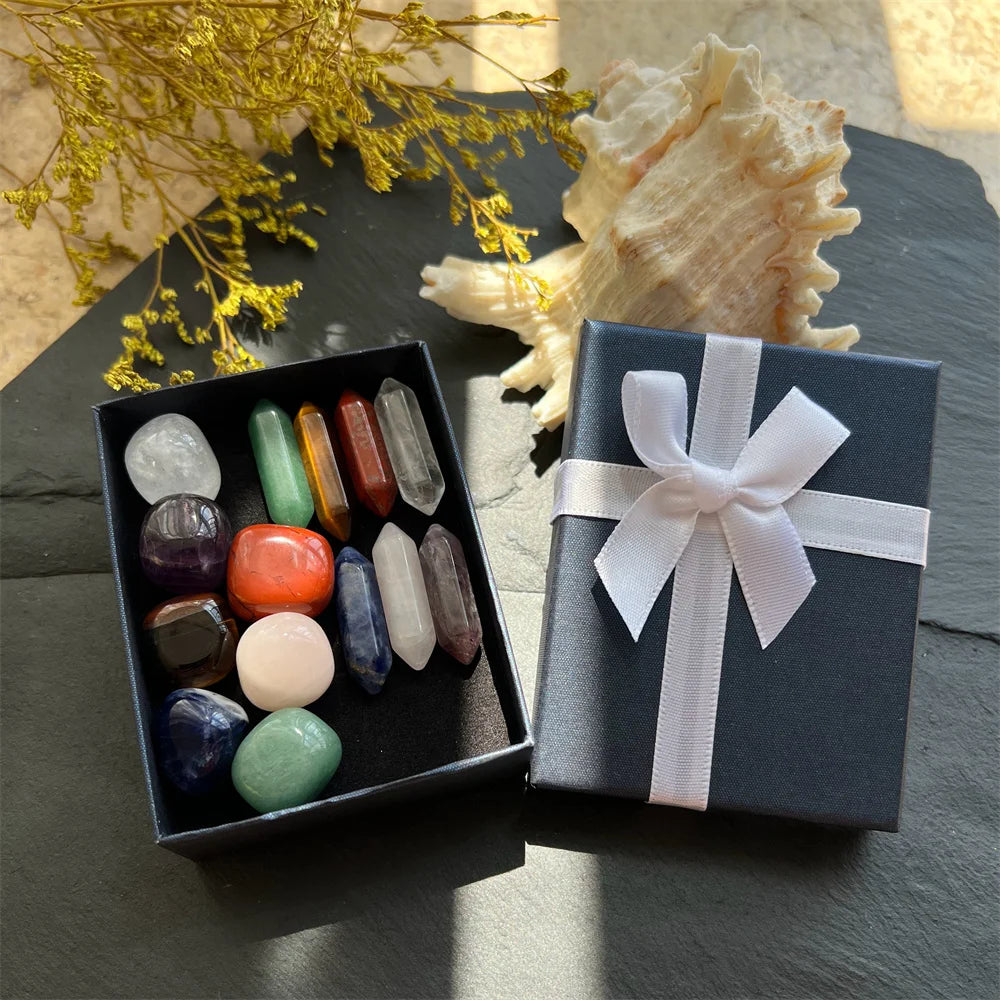 Nordic Hand polished  Spiritual Meditation Crystal Heart Healing Point Stone Set