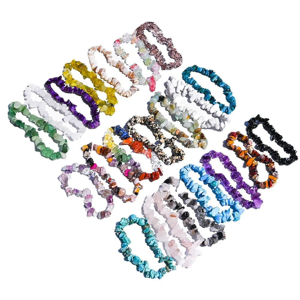 Hot Cross-Border Sale Multicolor Stretch Bracelet Natural Crystal Gemstone Carved Irregular Pink Crystal Amethyst