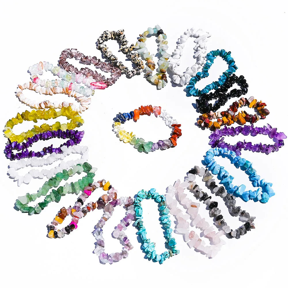 Hot Cross-Border Sale Multicolor Stretch Bracelet Natural Crystal Gemstone Carved Irregular Pink Crystal Amethyst