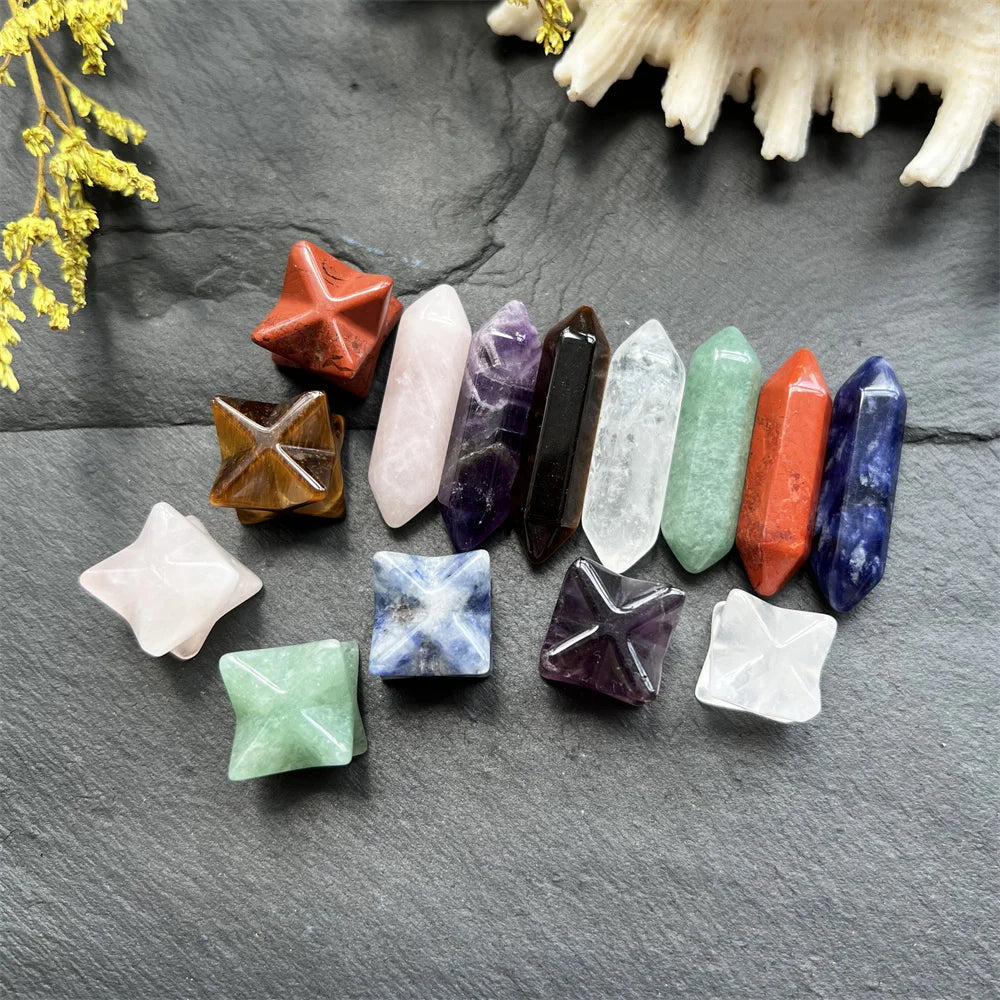 Nordic Hand polished  Spiritual Meditation Crystal Heart Healing Point Stone Set