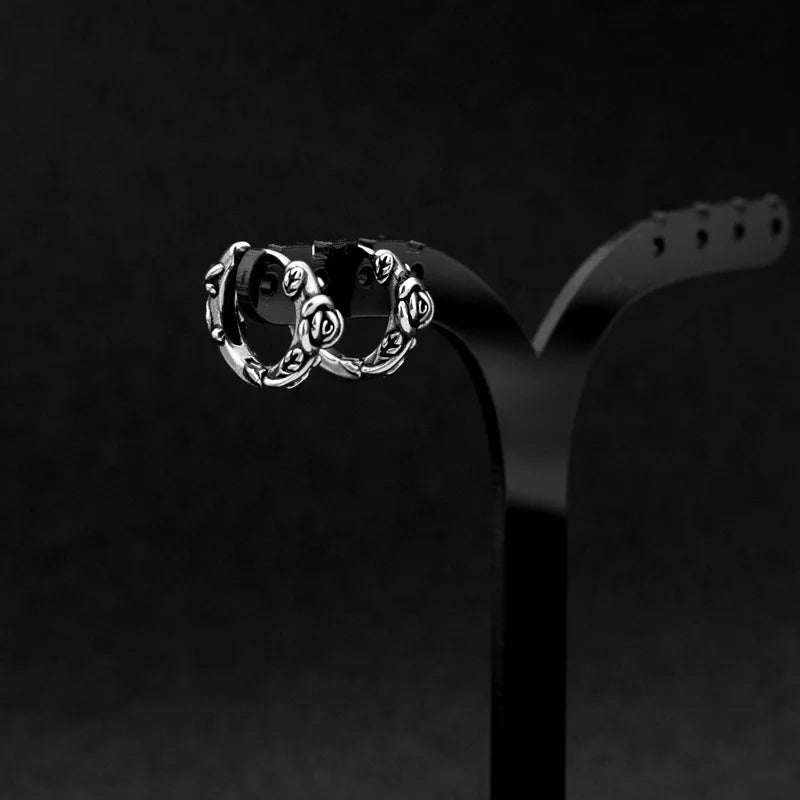 Retro Rose Titanium Steel Punk Earrings Hip Hop Trend Couple Fashion Dark Wind Style for Men and Women