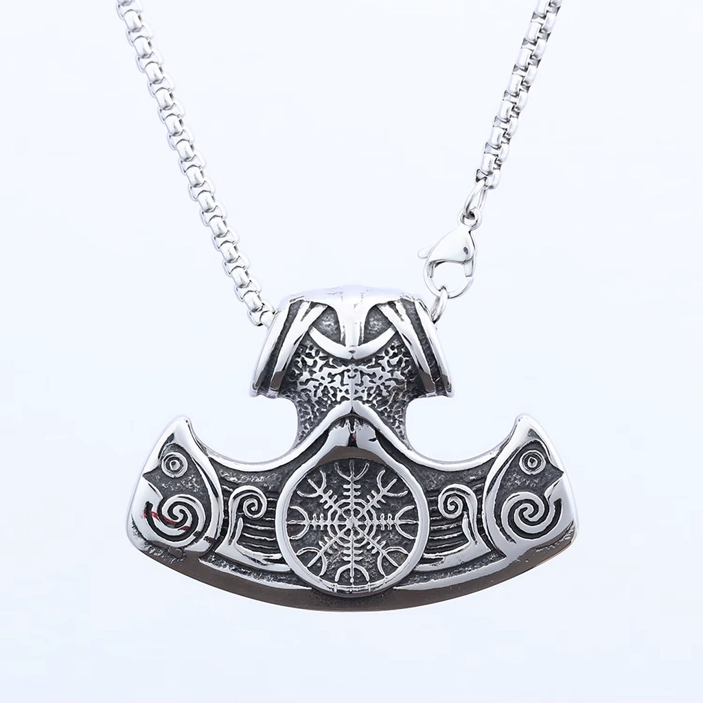 Viking Series Thor's Hammer Stainless Steel Pendant Vintage Nordic Trendy Bamboo Chain