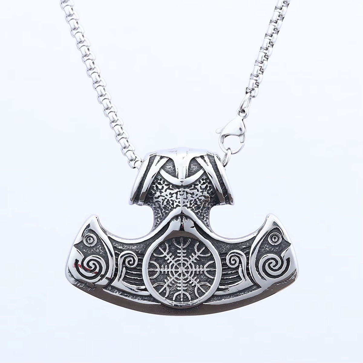 Viking Series Thor's Hammer Stainless Steel Pendant Vintage Nordic Trendy Bamboo Chain