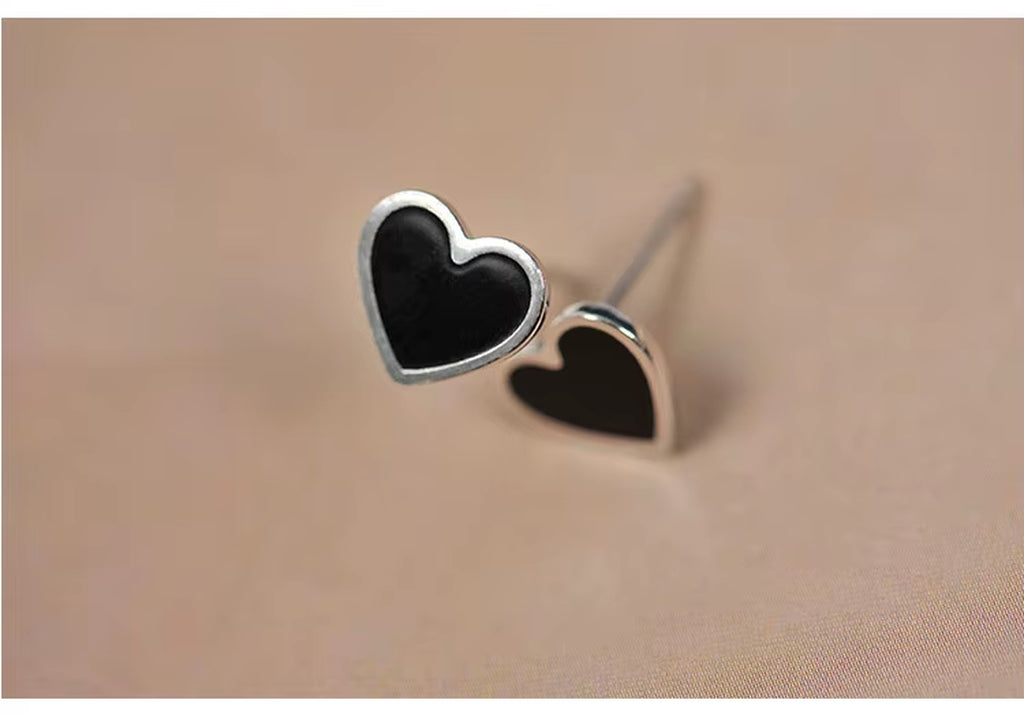 Sterling Silver Black Drip Heart Stud Earrings for Women and Men Punk Jewely