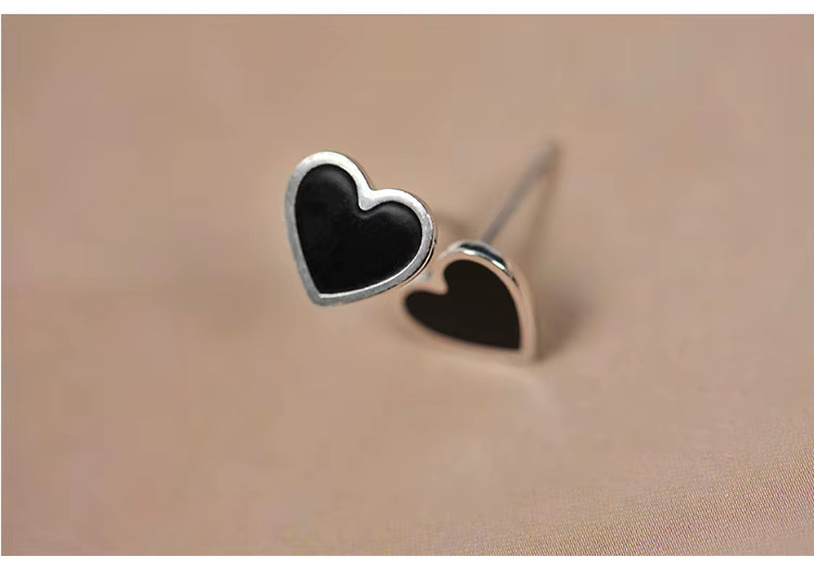 Sterling Silver Black Drip Heart Stud Earrings for Women and Men Punk Jewely