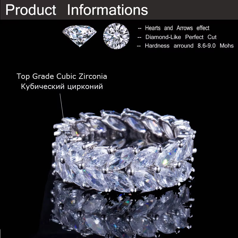 Zirconia Stone Pave Olive Leaf Big Engagement Wedding Rhodium Plated CZ Finger Rings Jewelry for Women