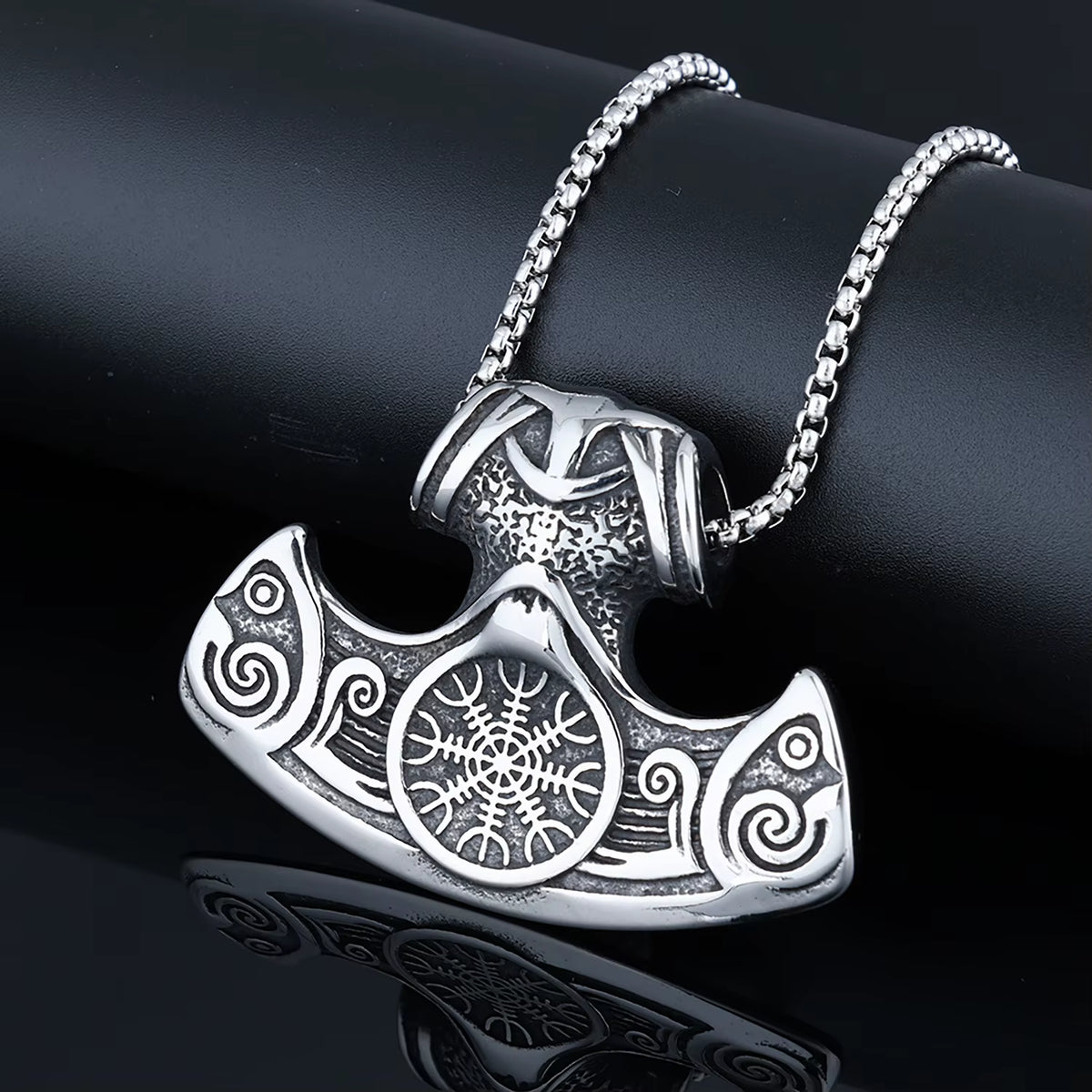 Viking Series Thor's Hammer Stainless Steel Pendant Vintage Nordic Trendy Bamboo Chain