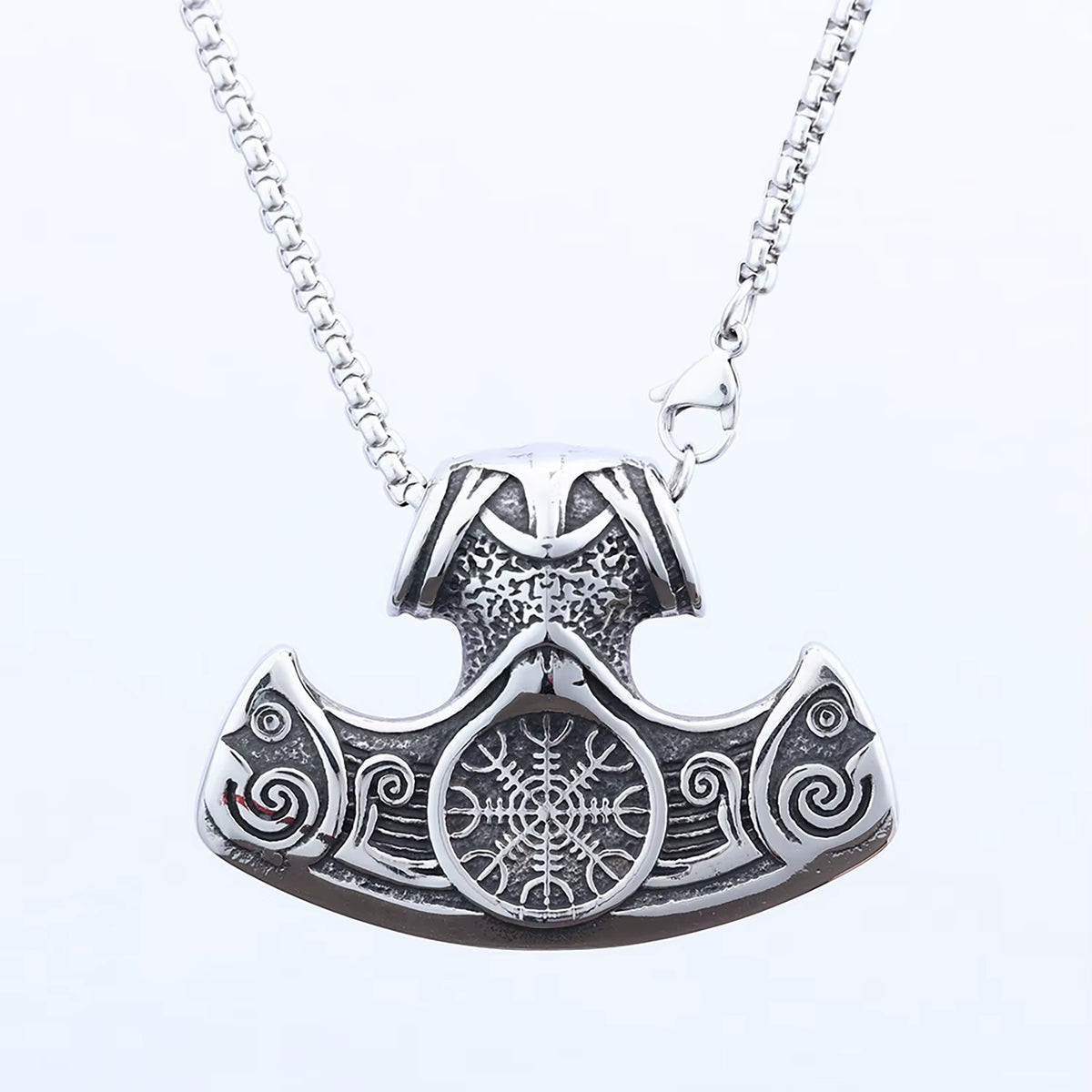 Viking Series Thor's Hammer Stainless Steel Pendant Vintage Nordic Trendy Bamboo Chain