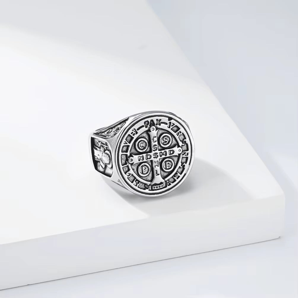 Saint Benedict Exorcism Amulet Men Rings Stainless Steel Women Jewelry Punk Rock Cool Stuff Fashion Accessories Gift