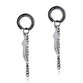 Dainty Earrings Stainless Steel Feather and Chain Charm Earring for Men and Boys