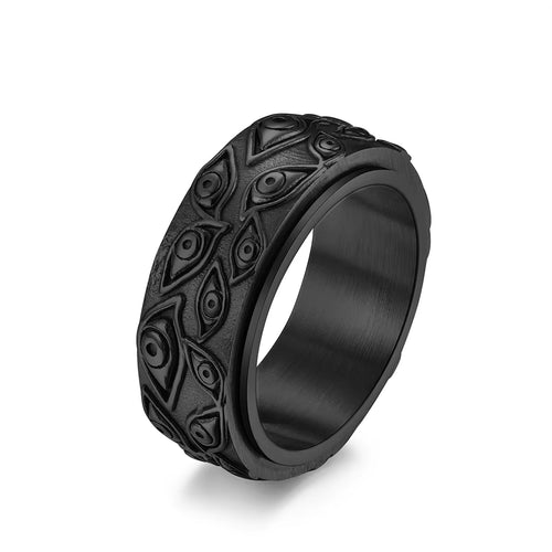 Vintage the Carved Eye of God Mens Stress Ring for Rotating Anxiety Stainless Steel Fidget Spinner Rings Anillos De Ansiedad